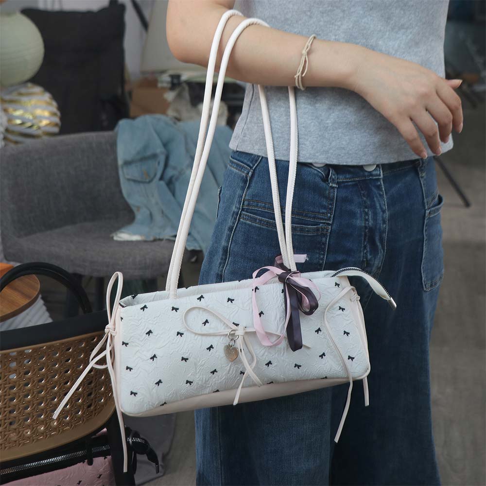 Sweet French Stick Underarm Bag French Armpit Bag Fashion Bow Ribbon Shoulder Bag  Daily