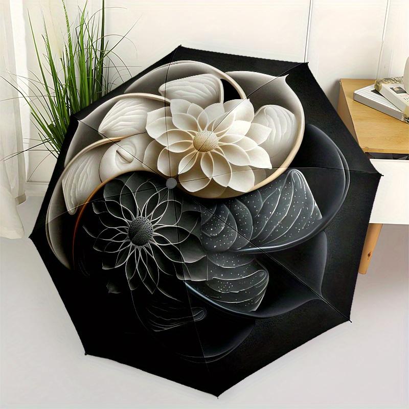 

Floral Yin Yang themed Eight rib Automatic Folding Umbrella Is Suitable for Both Men and Women, Making It A Perfect Christmas and Valentine