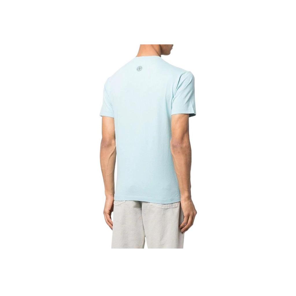 Stone Island Ss22 Solid Color Logo Print Crew Neck Short Sleeve T-Shirt Men Tops Ice-Blue 76152NS80-V0044