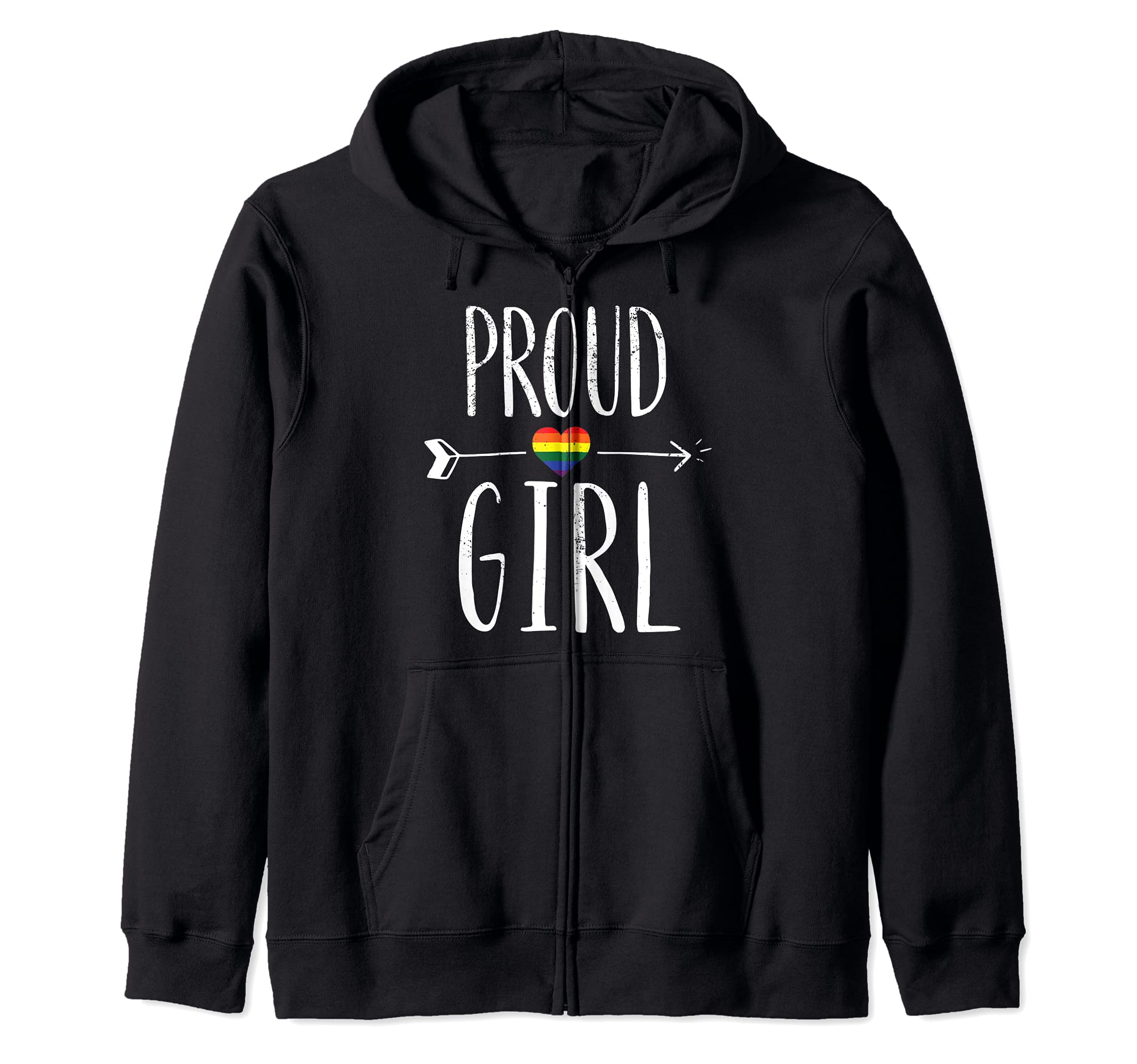 

Proud Girl Rainbow Heart LGBT Gay Pride Flag Zip Hoodie чорний