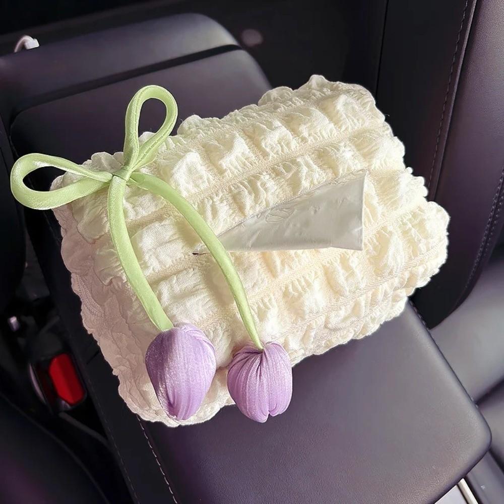 Soft Tissue Box Tulip Puff Design Car Interior Decoration Creative Paper Box