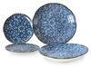 Mino Ware Set of Two Plates and Two Small Floral Arabesque Made In Dishwasher and Microwave Safe Pasta/curry Plates, Design, Blue, Japan, (Aika