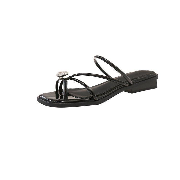 French Evening Breeze Cool Slippers Summer Outer Wear Women's Shoes New Year Silver Square Head with Skirt Thick Heel Sandals