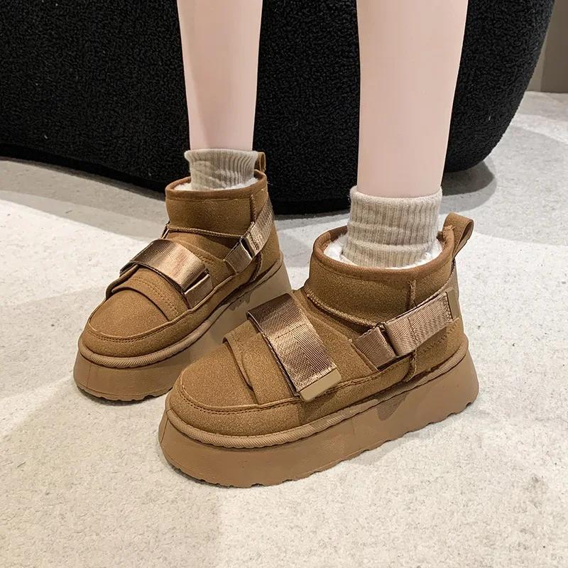 Fashion Cow Suede Winter Women's Shoes Fashion 2024 Snow Boots for Girls Flat Designer Platform Boots Casual Thickening Luxury Sneaker