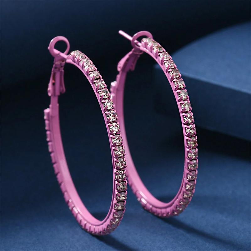 Exaggerated Sparkly Rhinestone Hoop Geometric Earrings Hook for Women Big Round Pierced Earrings Wedding Party Jewelry Gifts
