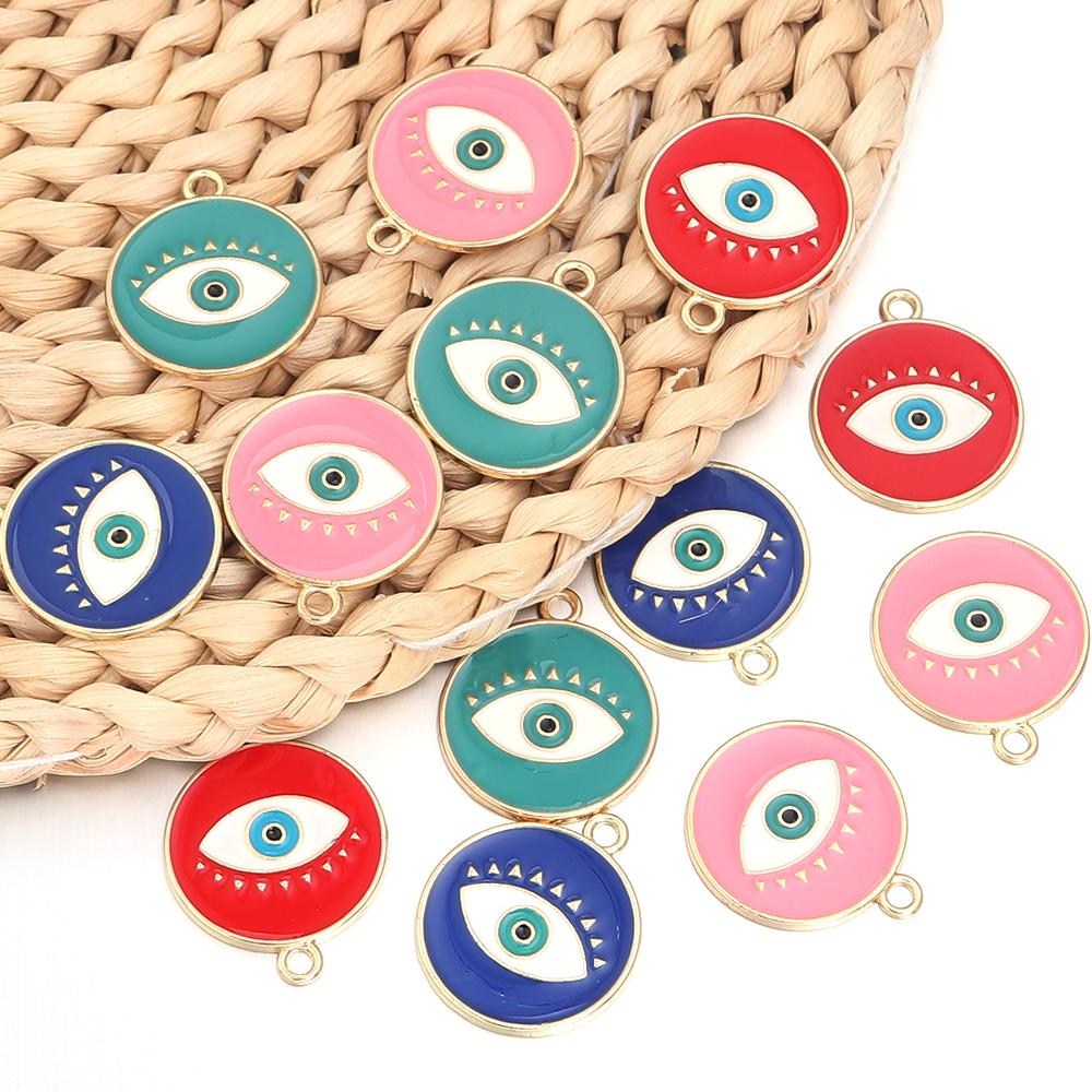 5pcs/lot Round Enamel Charms Single Face Eyes Pendants DIY Gift Accessories Necklace Bracelet Earrings Alloy Pendants Wholesale