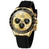 Men's Gold Waterproof Quartz Chronograph Watch Large Dial Silicone Band Analog Date