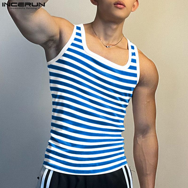 INCERUN Men Sleeveless Striped Vest Casual Sport Tank Tops Undershirts