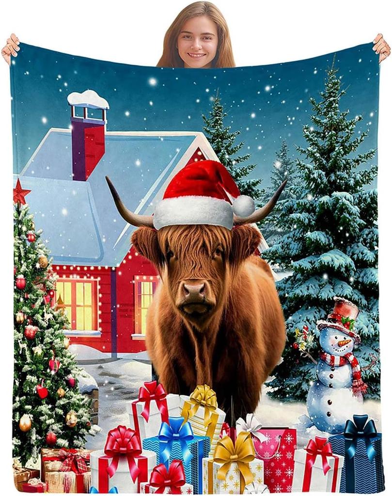 African American Black Santa Claus Throw Blanket, Christmas Snowflake Xmas Gifts Winter Holiday, Soft Plush Flannel Fleece for