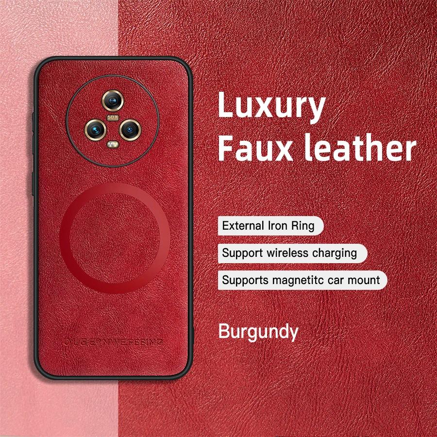 

Для Honor Magic 5 5 Pro Чехол из ПУ кожи с магнитным кольцом, мягкий край, противоударный, против отпечатков пальцев For Magic 5 Pro красный