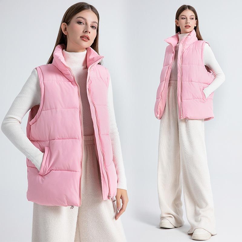 Women's autumn and winter sleeveless cotton clothes medium and long stand-up collar thermal down cotton vest thickened vest jacket