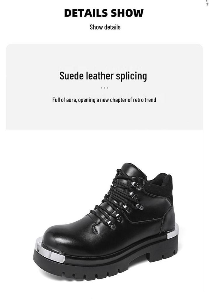 Plus Size Men's High-Top Thick-Soled Leather Boots - Autumn/Winter Big-Toe Short Boots