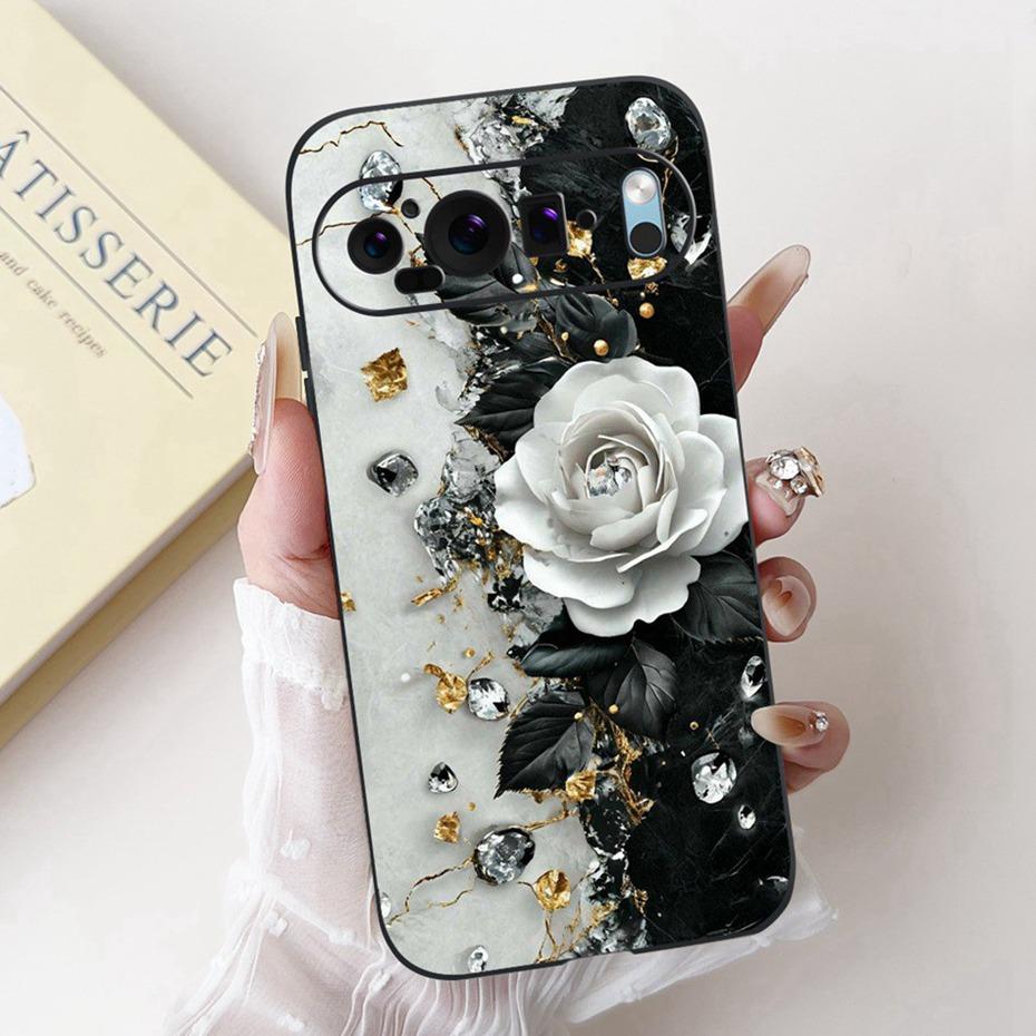 Beautiful Floral Painting Phone Case For Google Pixel 9 Pro 9A Black Silicone Soft Cover For Google Pixel9 9A 9Pro Cases Bumpers