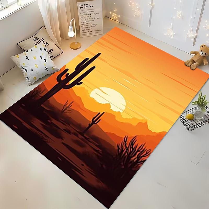 Sunset Desert Cactus Carpet, Warm Orange Rustic Style Rug Decor Suitable for use as an anti-slip for living room bedroom sofas