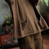 Khaki Wool V-neck Hooded Sweater - Retro Literary Style