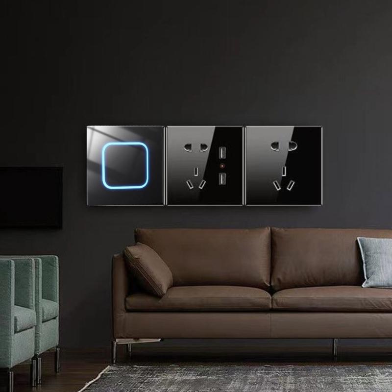 Pannelli Interruttori da Parete in Vetro 1/2/3/4 Posti Indicatori LED Punto di Reset Interruttori di Alimentazione Pulsante a Muro di Ricambio Interruttori Luce