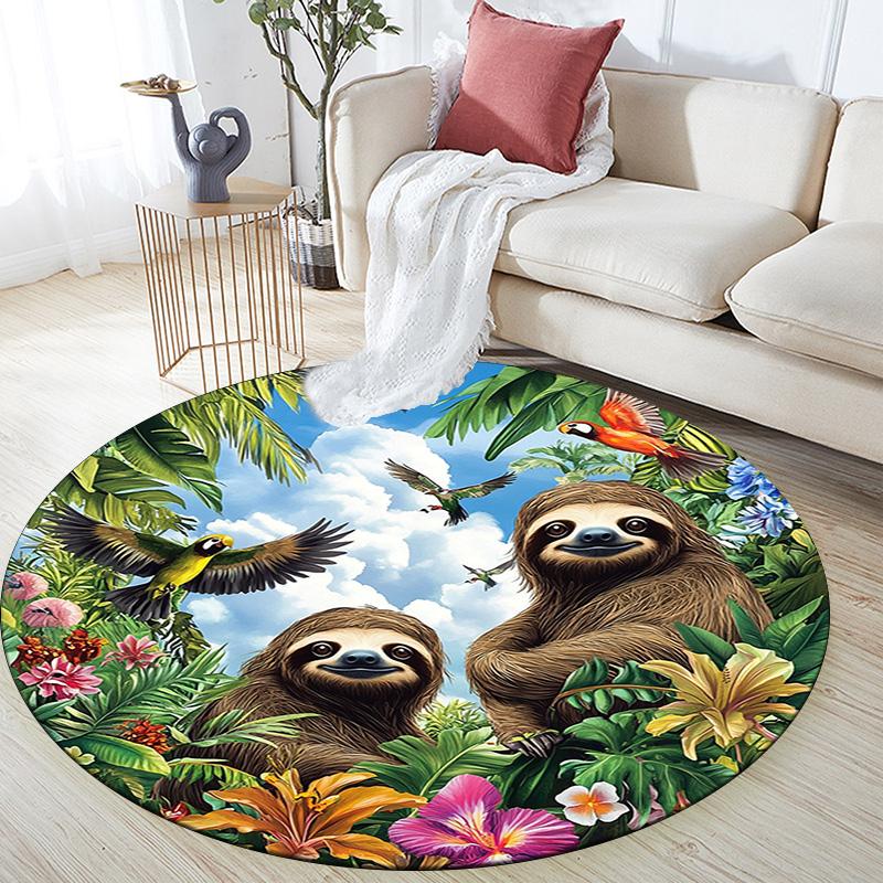 Sloths Round Area Rug,Carpet Rug for Living Room Bedroom Sofa Playroom Decor,Non-slip Floor Mat