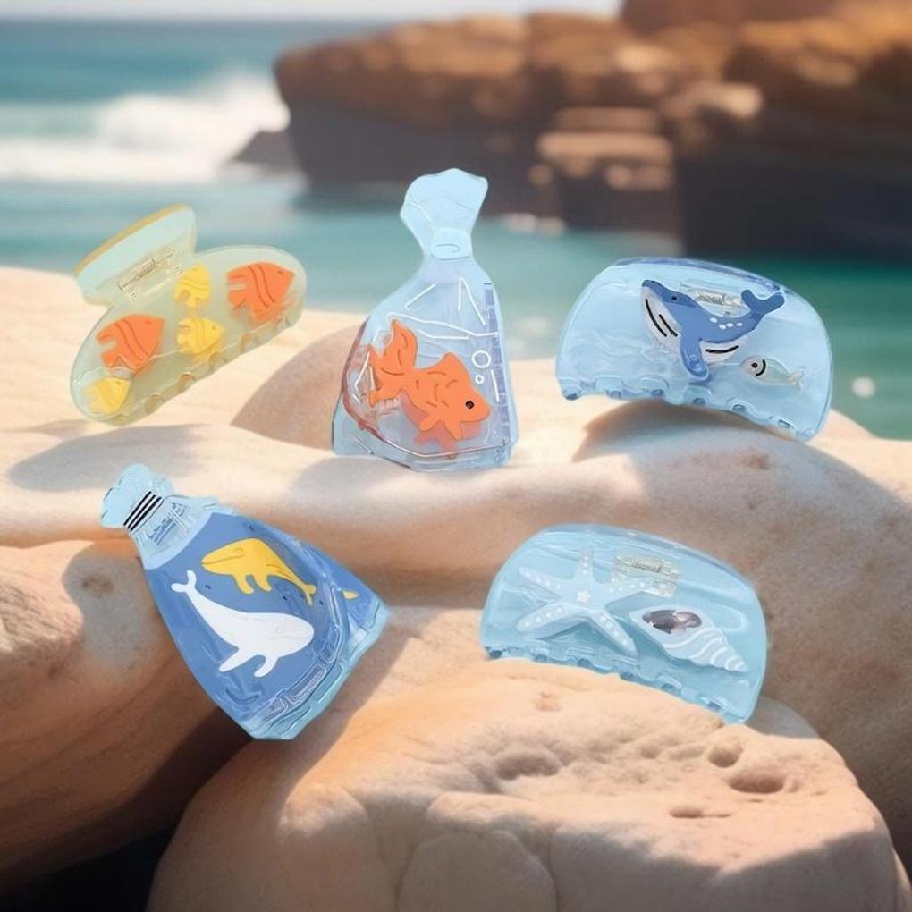 Women s Marine Sea Whale Nemo Transparent Hairpin Clip starfish