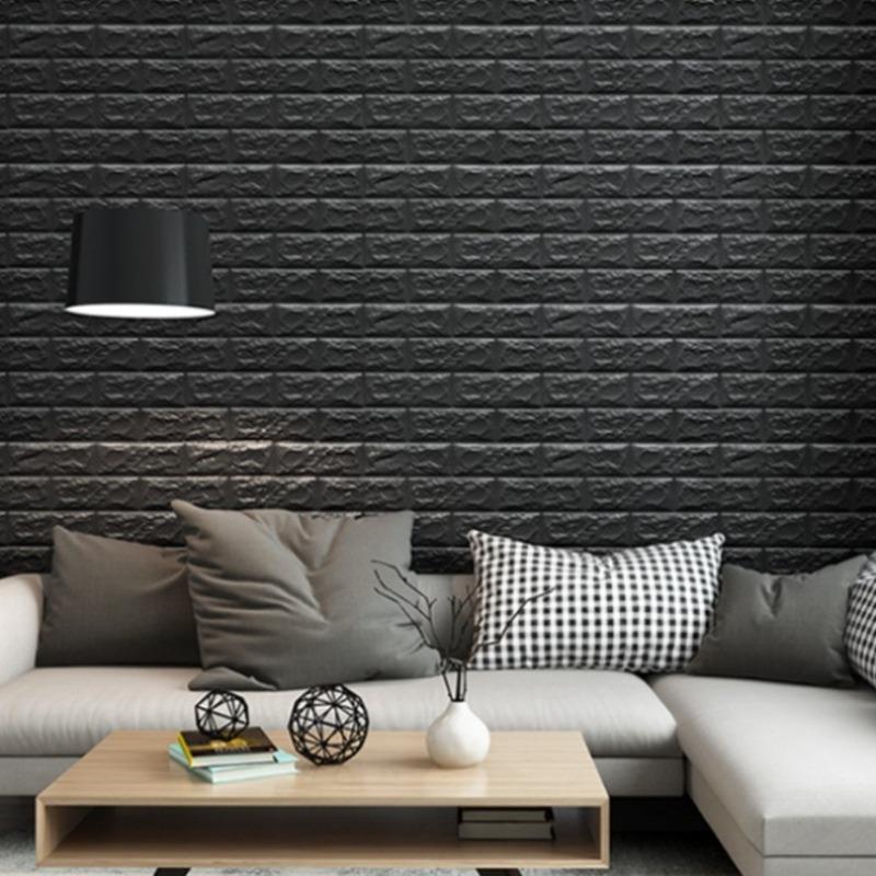 70cmX1m Waterproof Self-adhesive 3D Brick Patterned Wallpaper with Solid Color for Living Room Wall Stickers
