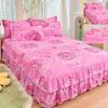 3PC Printed Bed Skirt Set 1Bed Skirt+2Pillowcases Floral Lace Bed Skirt Breathable Soft Bed Cover Bedding Set 360 ° Anti Slip Mattress Protector Cover