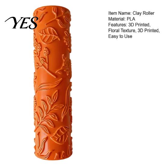 DIY Clay Texture Tool Polymer Roller, Floral Embossed 3D Printed Embossing Roller for Earrings, Jewelry Making Retro