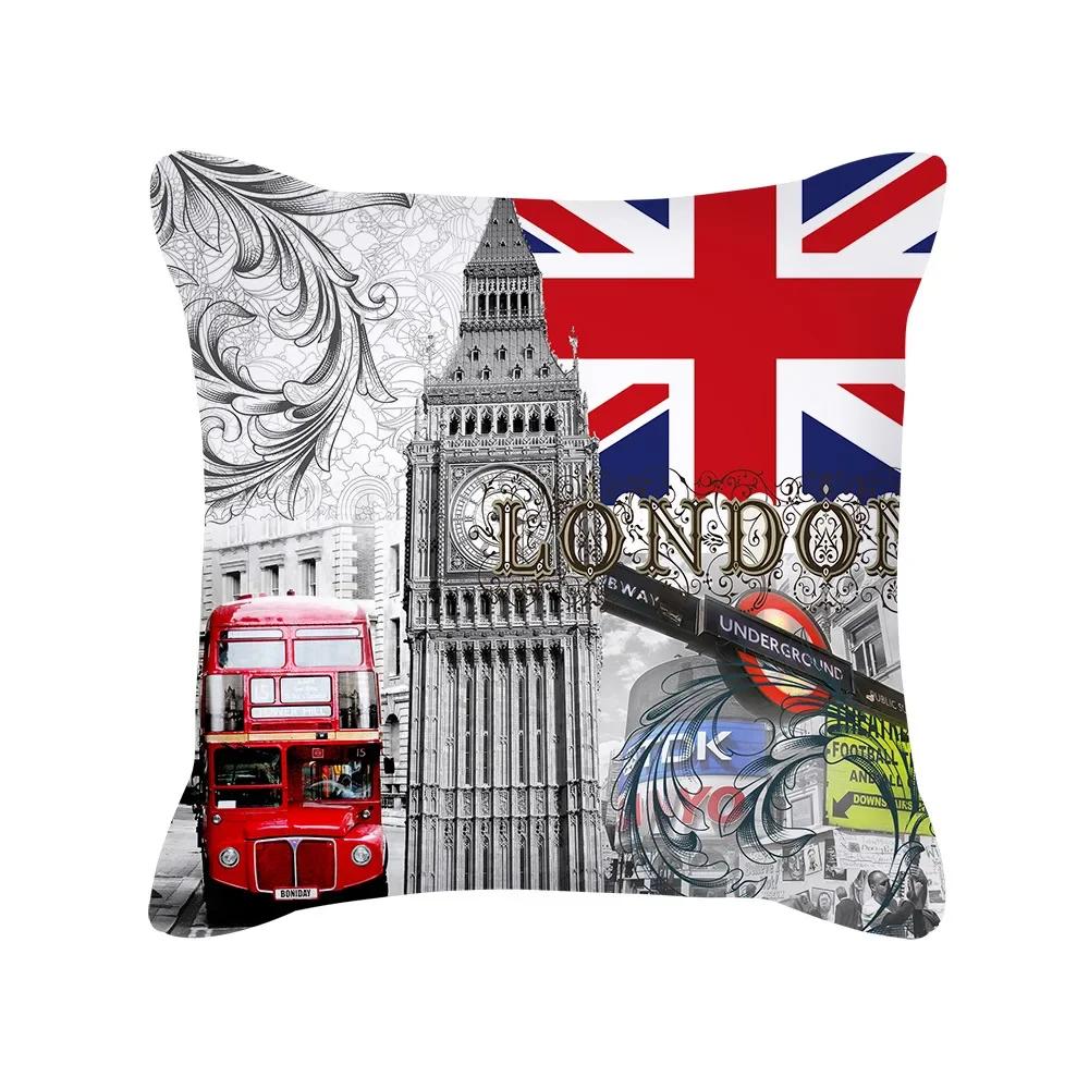 

British Style Cushion Cover Inches Pillow Case Red Blue Pillow Covers Retro Home Decorations Throw Pillow Case for Couch,(4) 66x66cm