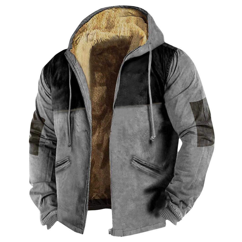 Men's Color Block Jacket Men's Spring And Autumn Casual Trend Zipper Hooded Jacket
