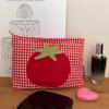 1Pcs Portable Handheld Toiletry Pouch Cute Large Capacity Red Grid Tomato Makeup Bag Minimalist Versatile Cosmetic Organizer