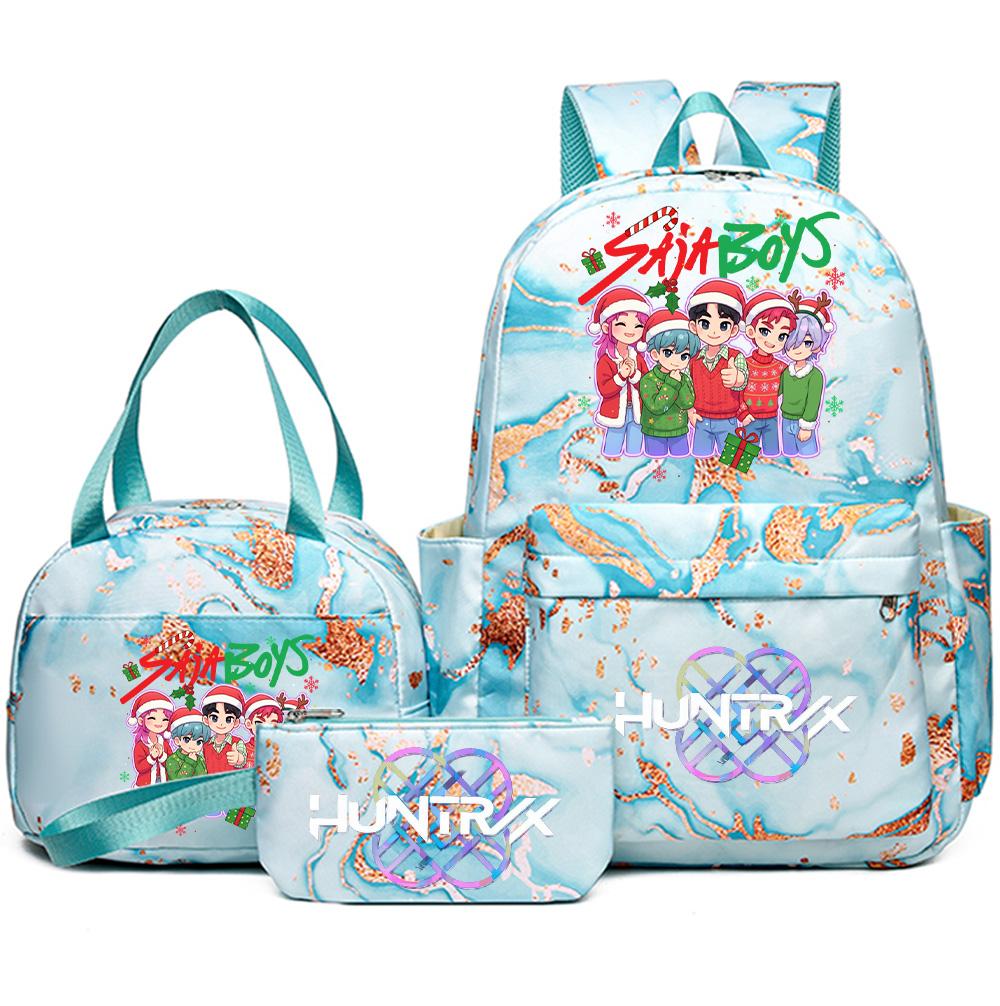 3Pcs/set Christmas Kpop Printed Backpack with Handbag Pencil Case for Teenager Student Girl Boy Bookbag Schoolbag Large Capacity Travel Bag Kid Gift