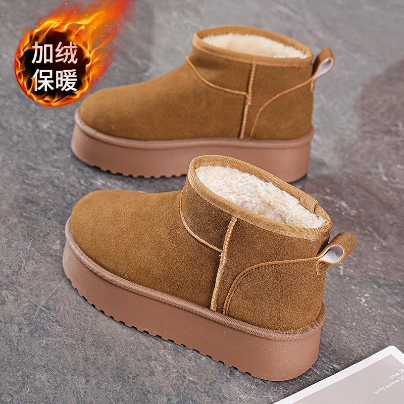 Winter Velvet Snow Boots Women's Shoes Korean Version Versatile One-pedal Thickened Warm Short Boots Thick-soled Casual Cotton Shoes Two Cotton