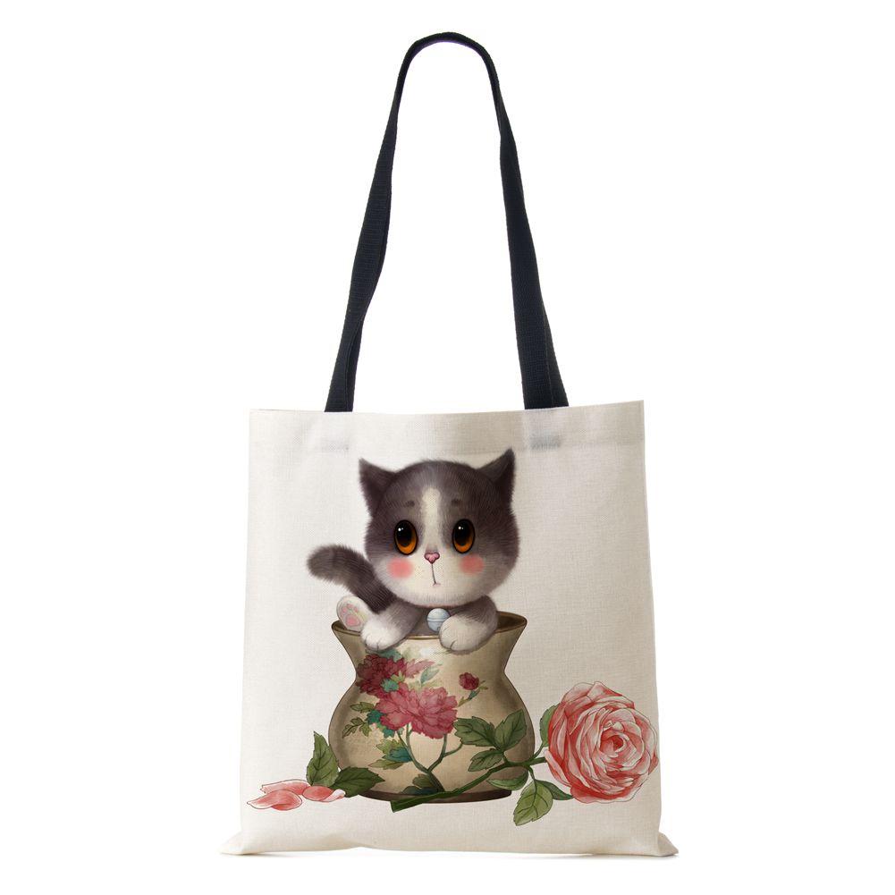 

Женская сумка через плечо с собакой и кошкой, холщовая повседневная сумка для путешествий, 2022, винтажная большая вместительная сумка с эко-принтом, большая вместительная сумка для книг