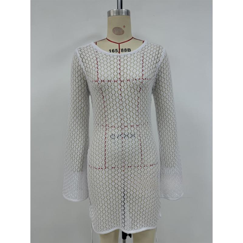 Letnia Nowa Seksowna Damska Sukienka z Okrągłym Dekoltem i Wiązanym w Pasie