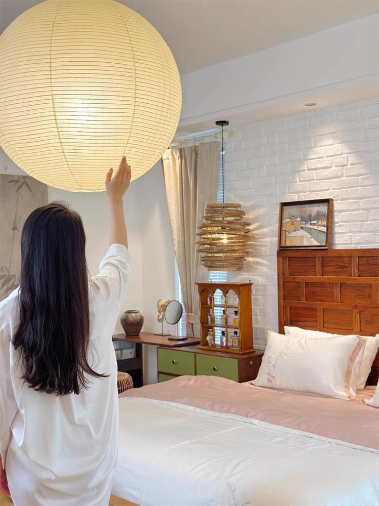 Noguchi Yu Japanese Paper Lantern - Round Pendant Lampshade for Living Room, Dining Room, Cafe, Guesthouse, Clothing Store, Wabi-Sabi Style.