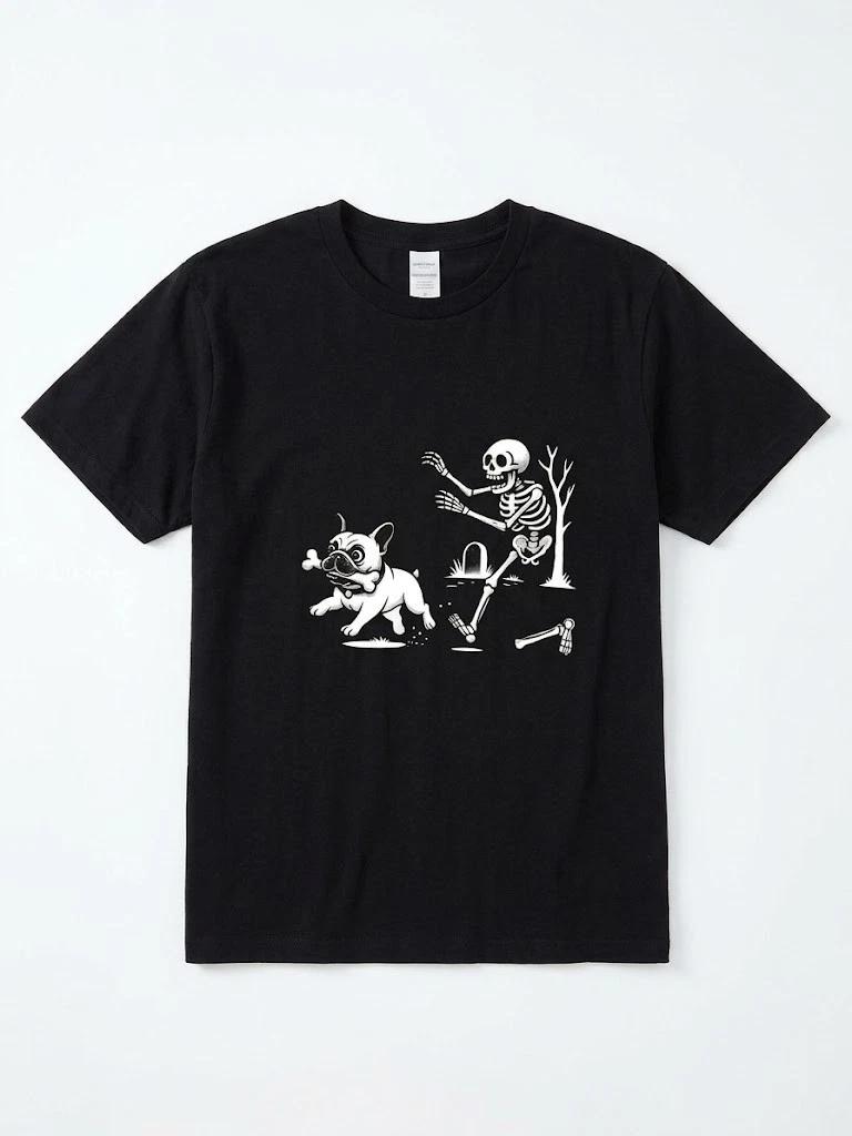 Funny French Bulldog Skeleton Halloween T-Shirt - Frenchie Dog Lover Graphic Tee XS
