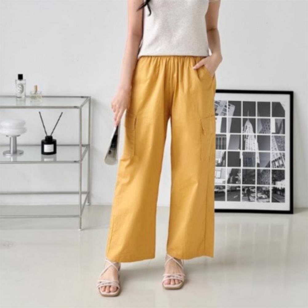 New Arrivals Open Run Women Multi Color Cotton Pocket Cargo Semi Wide Pants