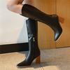 Ladies Boots Black Pointed Toe Shoes for Women Winter Long Slim fit Knee High Shaft Height Heel Footwear Quality  Spring