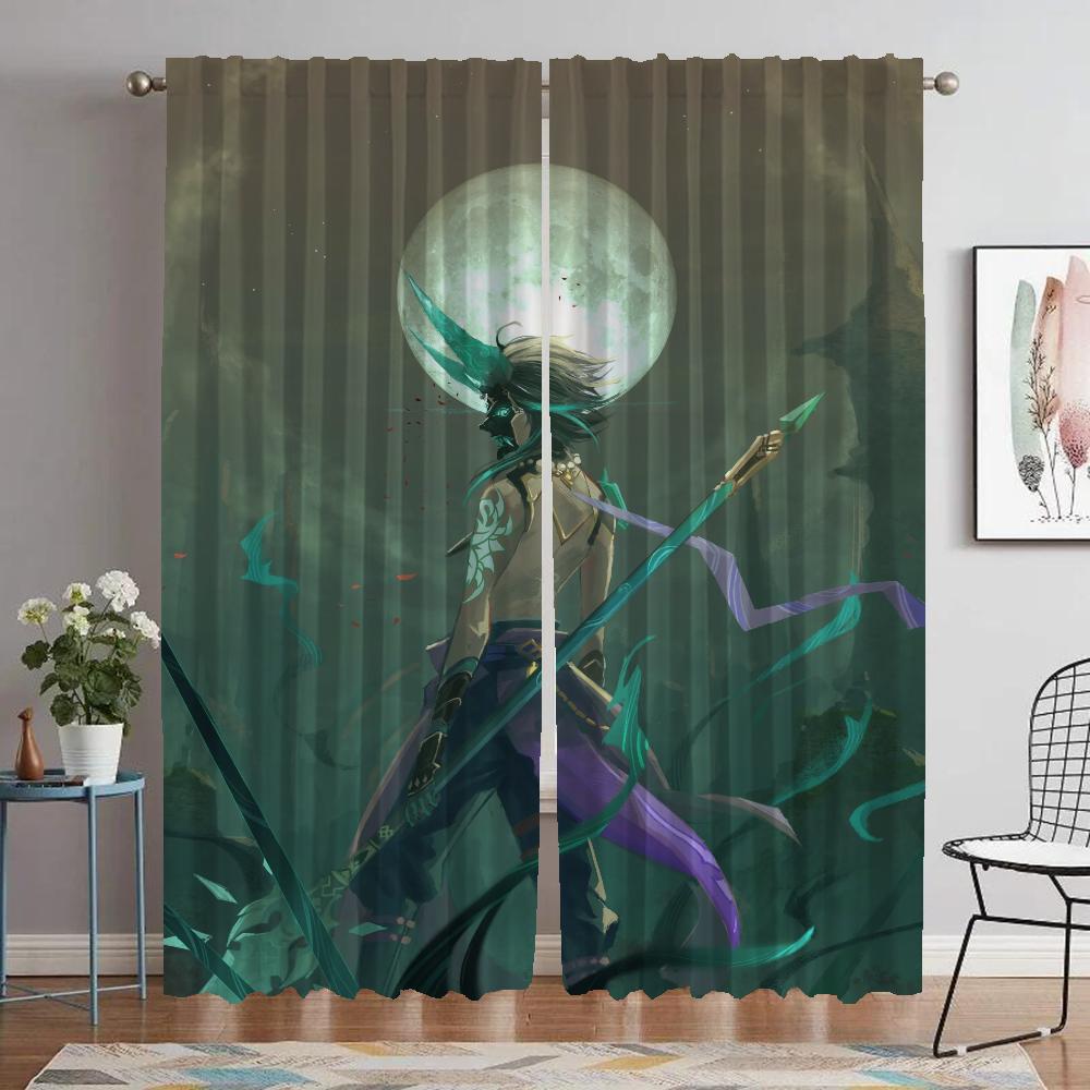 Genshin Impact Window Curtain for Room 2 Panel Home Interior Curtains Halloween Decoration Tulle for Bedroom Shades Partition