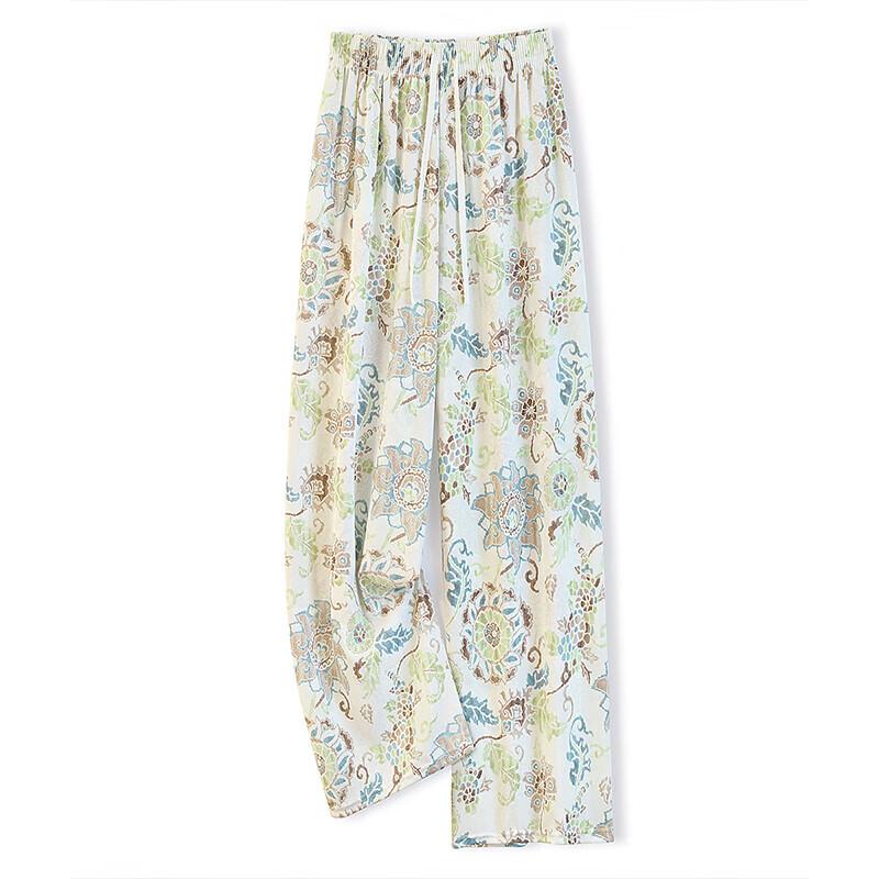 

Women s Floral Drawstring Wide-Leg Casual Pants One Size