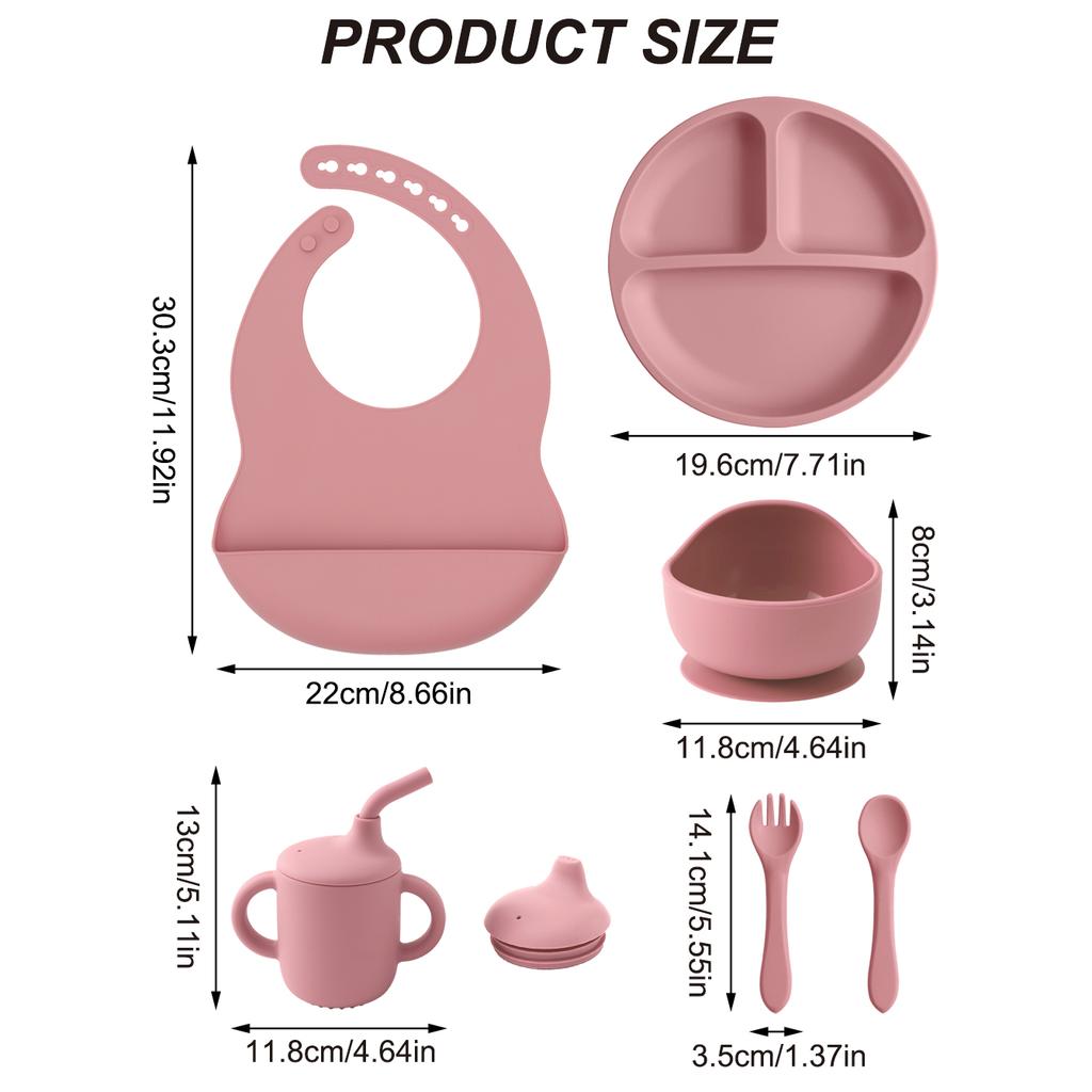 Color Kids 6PCS Silicone Feeding Set Divided Plates Sippy Cup Training Eating Cutlery Strong Suction Bowl BPA Free Tableware set