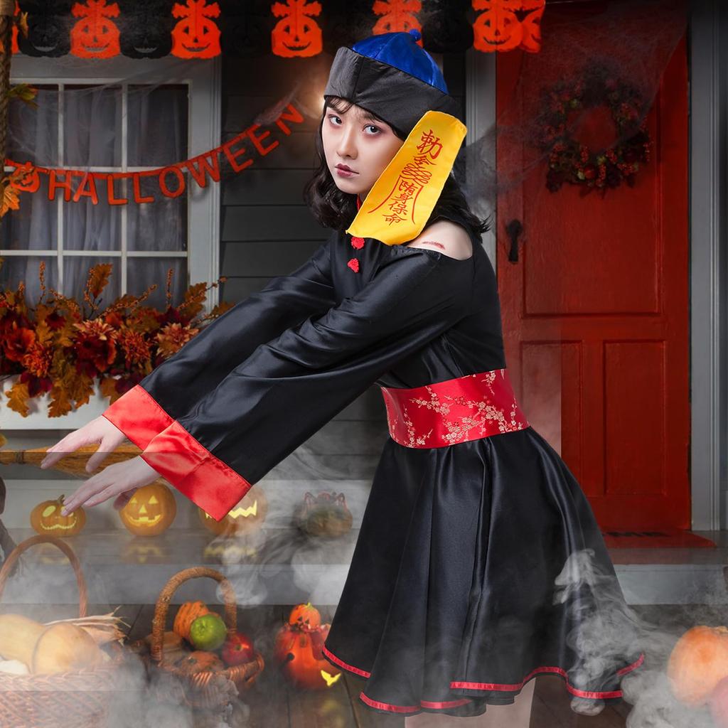 [Matreeglam] Κοστούμι Cosplay Jiangshi για Παιδιά Αποκριάς Ενήλικο Κοστούμι Jiangshi Χαριτωμένο Ολόσωμο Κοστούμι Φαντάσματος Ζόμπι Αποκριάς για Παιδιά Φούστα για Κορίτσια