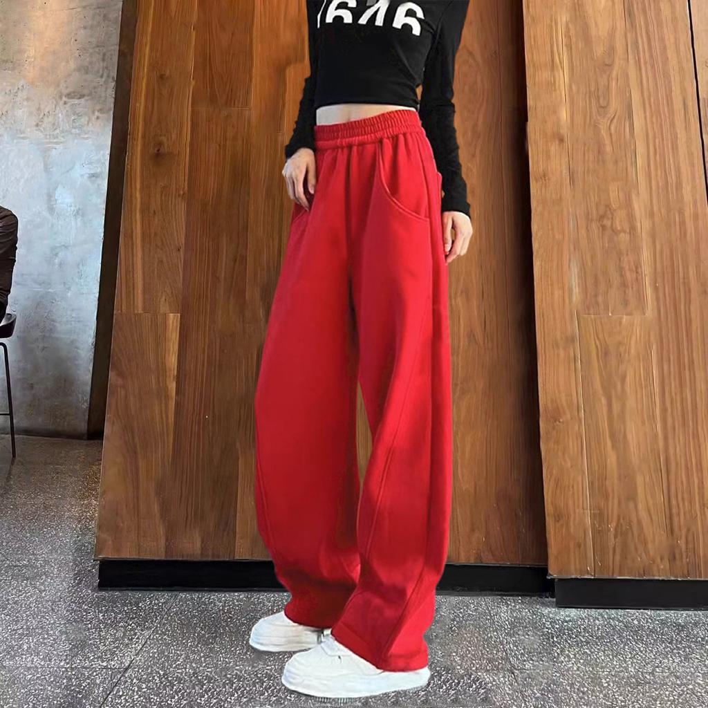 Women's high-waisted drape floor pants elastic waist Korean version extended wide-leg pants trendy loose casual pants
