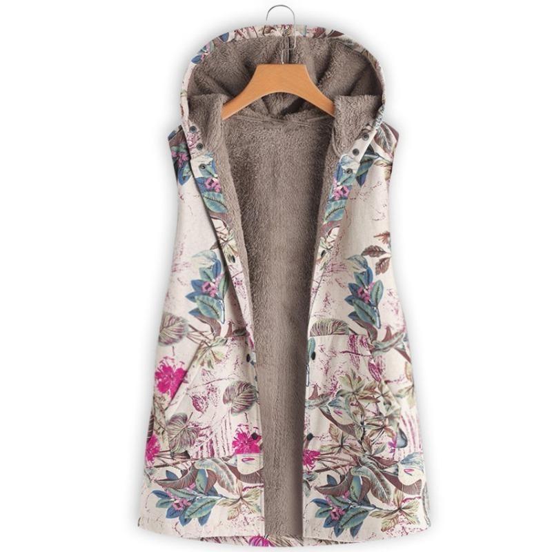 

Зимнее флисовое пальто, утепленный жилет, свободная куртка без рукавов с капюшоном и принтом для весеннего и зимнего тепла M