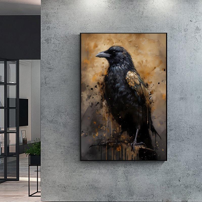 Black Crow Canvas Poster Watercolor Raven Animal Bird Wall Art Picture for Living Room Bedroom Bar Club Modern Home Decor Gift