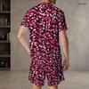 Men Plus Size Blue White Printed Round Neck Short Sleeve Top And Shorts With Pockets Two Piece Set