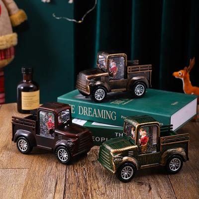 Christmas Decoration Santa Claus Driving Car Ornament Water Filled Wind Light Christmas Night Light Gift Showcase Ornament