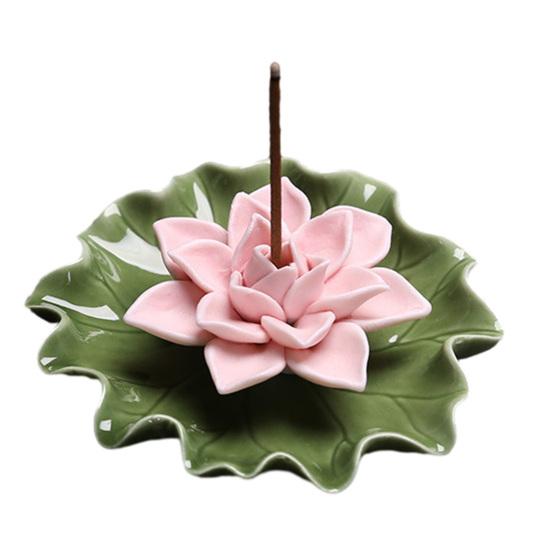 Keramik Lotus Räucherstäbchenhalter Dekoratives Seerosenblütenblatt Basis Räuchergefäß Yoga Meditation Tempel Home Office Ornament