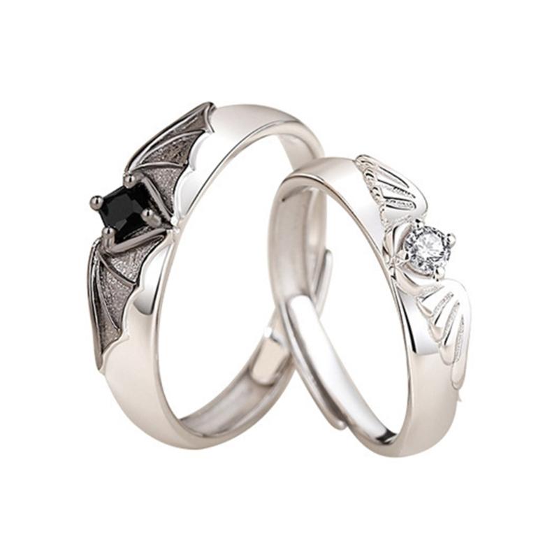 2 Pieces Matching Rings for Couple Best Friend Adjustable Promise Rings Demon & Angel Wing Open Ring Valentines Gifts