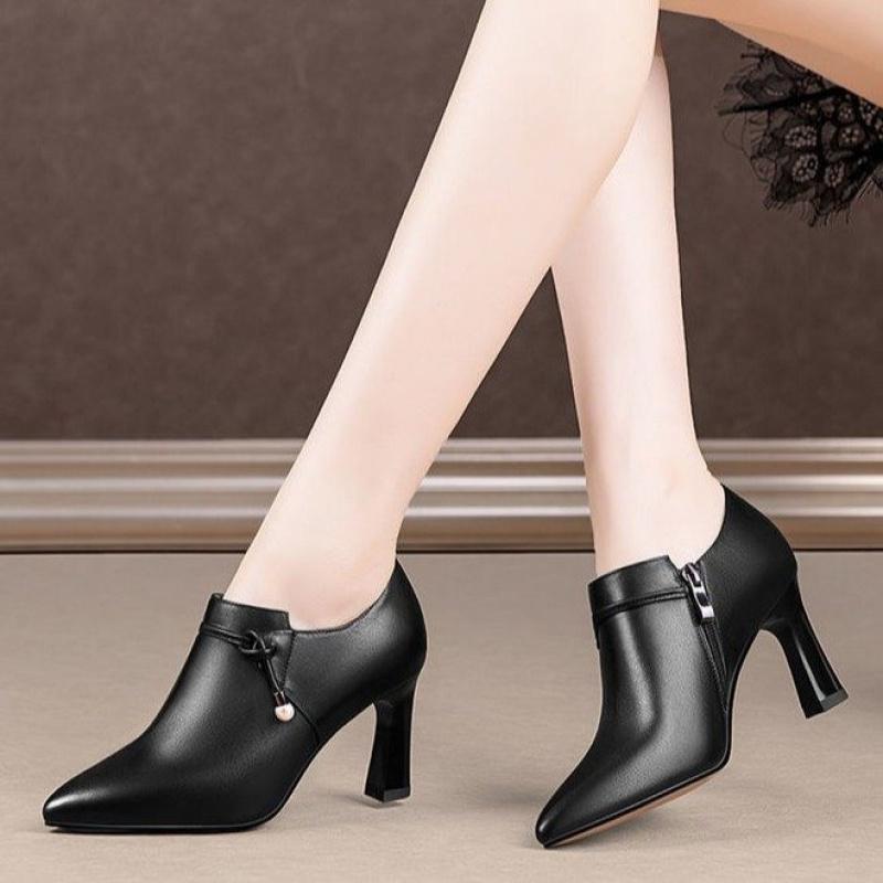 New Women's Vintage Pearl Decor Pumps   Pointed Toe Side Zip Stiletto Heel Shoes, Retro Style Deep Shoes for Fall/Winter for daily use