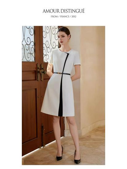 AD High-Fashion Women's Black & White Patchwork Suit Dress - Professional College Student Interview & Teacher Workwear