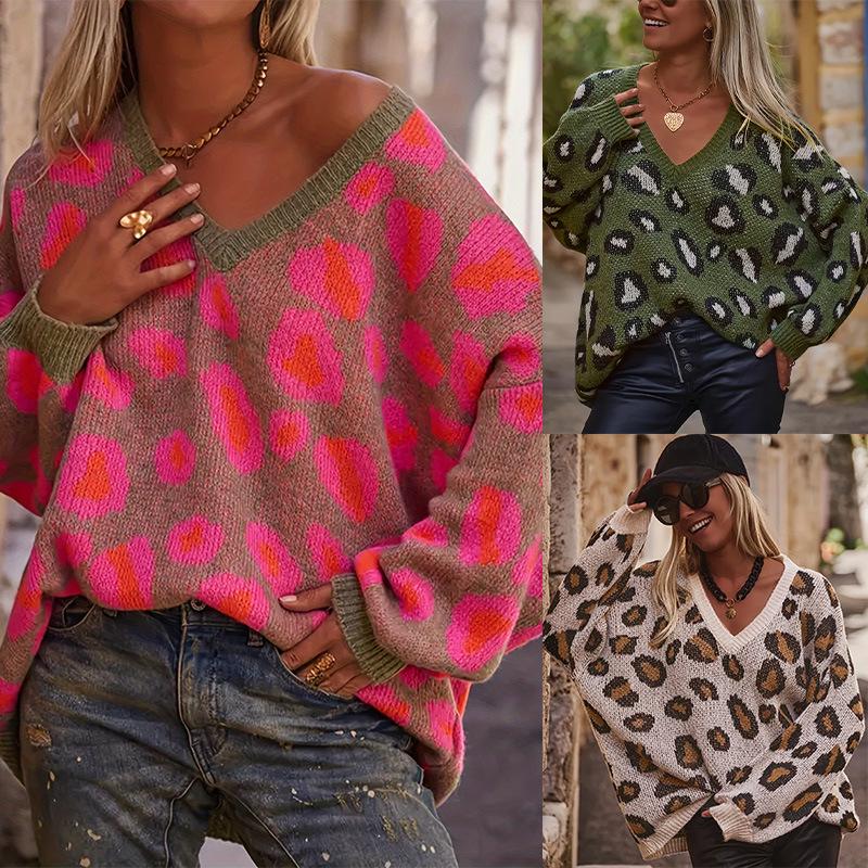 2024 Loose Knit Pullover Sweater with Irregular Coffee Pattern